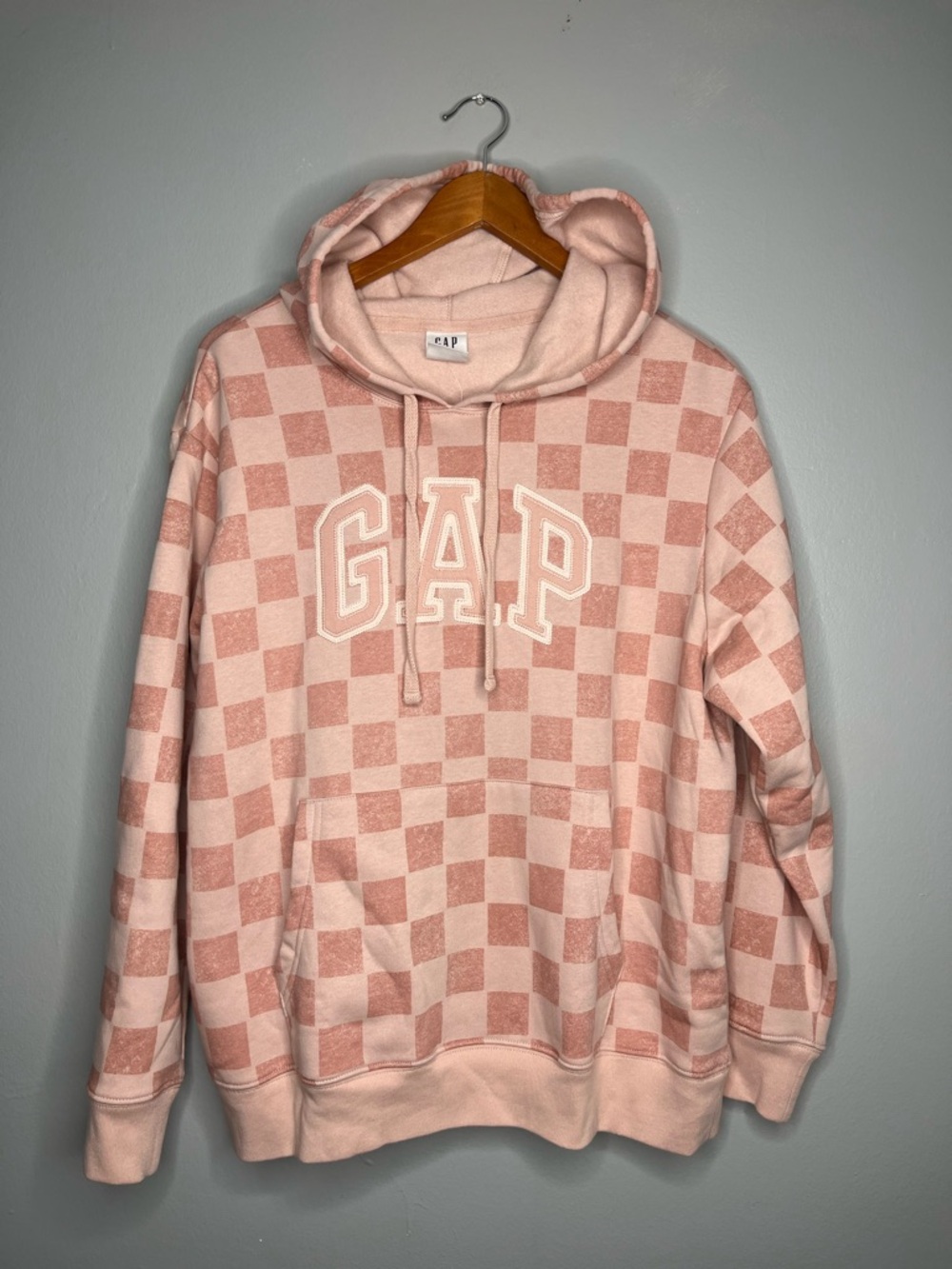 GAP Women’s Pink Checkerboard Spellout Pullover Hoodie Sweatshirt Large NWT CC - Picture 5 of 13